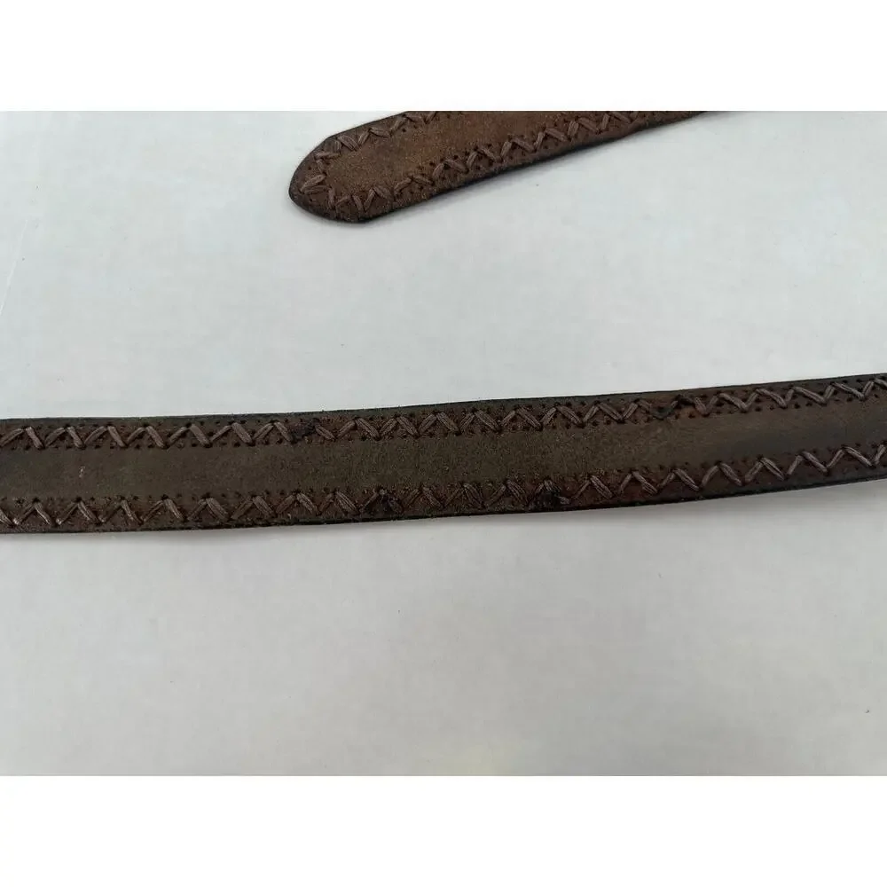 Vtg Belt Mens Cowhide Soft Leather Edge Stitch Brown Cowboy Rodeo Western Sz 40‌